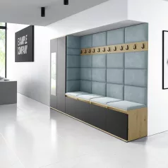   Blum 9 kárpitozott előszobafal tükörrel, artisan/fekete - aqua 22 - egyedi