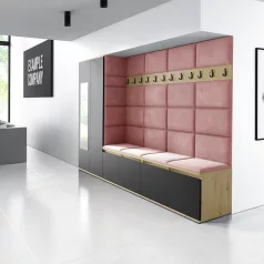   Blum 9 kárpitozott előszobafal tükörrel, artisan/fekete - rózsaszín 23 - egyedi