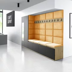   Blum 9 kárpitozott előszobafal tükörrel, artisan/fekete - sárga 26 - egyedi