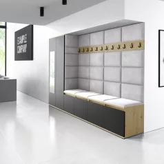   Blum 9 kárpitozott előszobafal tükörrel, artisan/fekete - ezüst 32 - egyedi