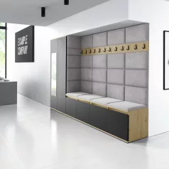   Blum 9 kárpitozott előszobafal tükörrel, artisan/fekete - ezüst 33 - egyedi