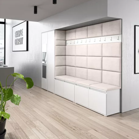 Blum 9 kárpitozott előszobafal tükörrel, fehér - krém 01