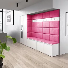   Blum 9 kárpitozott előszobafal tükörrel, fehér - pink 10 - egyedi