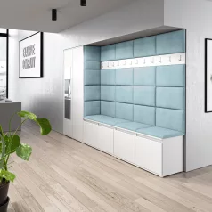   Blum 9 kárpitozott előszobafal tükörrel, fehér - aqua 22 - egyedi