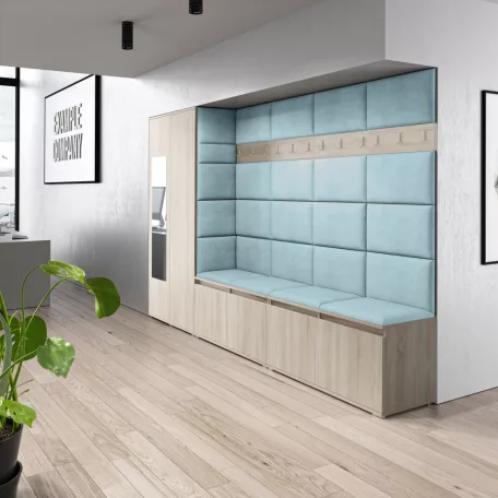 Blum 9 kárpitozott előszobafal tükörrel, sonoma - aqua 22 - egyedi