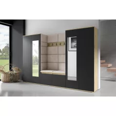   Blum 10 kárpitozott előszobafal tükörrel, artisan/fekete - bézs 03