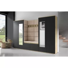   Blum 10 kárpitozott előszobafal tükörrel, artisan/fekete - bézs 04