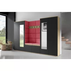   Blum 10 kárpitozott előszobafal tükörrel, artisan/fekete - piros 09 - egyedi