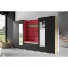   Blum 10 kárpitozott előszobafal tükörrel, artisan/fekete - rubinvörös 24 - egyedi