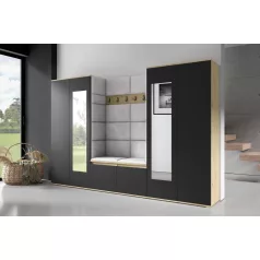   Blum 10 kárpitozott előszobafal tükörrel, artisan/fekete - ezüst 32 - egyedi