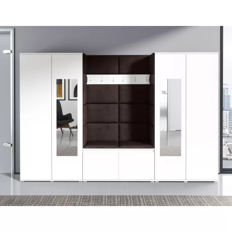 Blum 10 kárpitozott előszobafal tükörrel, fehér - barna 08