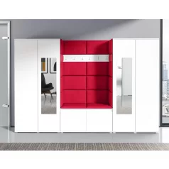   Blum 10 kárpitozott előszobafal tükörrel, fehér - piros 09 - egyedi