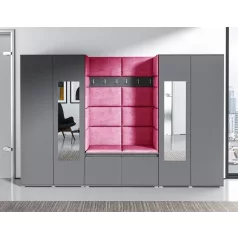   Blum 10 kárpitozott előszobafal tükörrel, grafit - pink 10 - egyedi