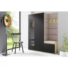   Blum 11 kárpitozott előszobafal tükörrel, artisan/fekete - bézs 02