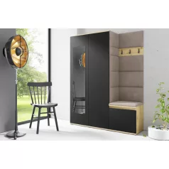   Blum 11 kárpitozott előszobafal tükörrel, artisan/fekete - bézs 03