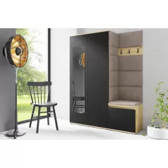   Blum 11 kárpitozott előszobafal tükörrel, artisan/fekete - barna 05