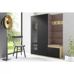   Blum 11 kárpitozott előszobafal tükörrel, artisan/fekete - barna 06