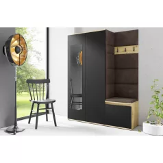   Blum 11 kárpitozott előszobafal tükörrel, artisan/fekete - barna 08