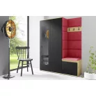 Blum 11 kárpitozott előszobafal tükörrel, artisan/fekete - piros 09 - egyedi