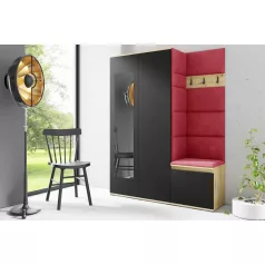   Blum 11 kárpitozott előszobafal tükörrel, artisan/fekete - piros 09 - egyedi