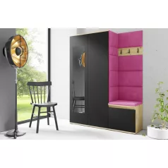   Blum 11 kárpitozott előszobafal tükörrel, artisan/fekete - pink 10 - egyedi