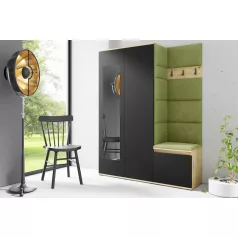   Blum 11 kárpitozott előszobafal tükörrel, artisan/fekete - zöld 12 - egyedi