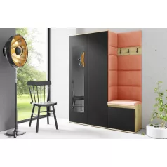   Blum 11 kárpitozott előszobafal tükörrel, artisan/fekete - narancssárga 17 - egyedi