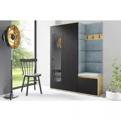   Blum 11 kárpitozott előszobafal tükörrel, artisan/fekete - aqua 22 - egyedi