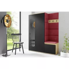   Blum 11 kárpitozott előszobafal tükörrel, artisan/fekete - rubinvörös 24 - egyedi