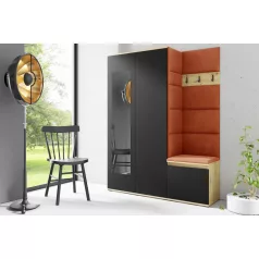   Blum 11 kárpitozott előszobafal tükörrel, artisan/fekete - narancssárga 25 - egyedi