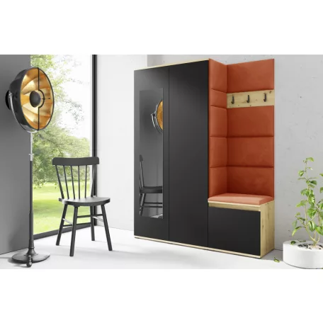 Blum 11 kárpitozott előszobafal tükörrel, artisan/fekete - narancssárga 25 - egyedi