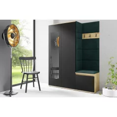   Blum 11 kárpitozott előszobafal tükörrel, artisan/fekete - sötétzöld 28 - egyedi