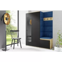   Blum 11 kárpitozott előszobafal tükörrel, artisan/fekete - sötétkék 31 - egyedi