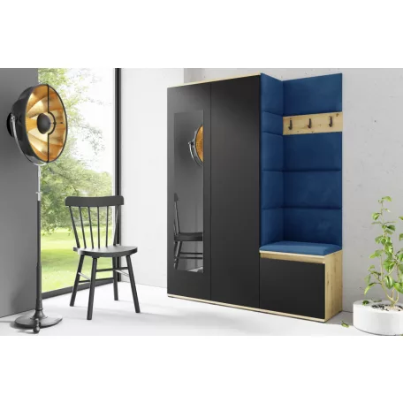 Blum 11 kárpitozott előszobafal tükörrel, artisan/fekete - sötétkék 31 - egyedi