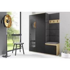   Blum 11 kárpitozott előszobafal tükörrel, artisan/fekete - szürke 34 - egyedi