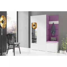   Blum 11 kárpitozott előszobafal tükörrel, fehér - lila 11 - egyedi