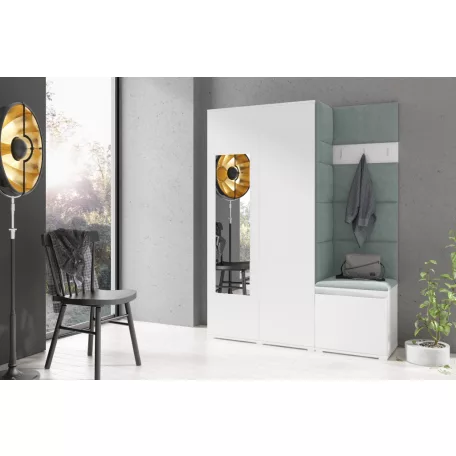 Blum 11 kárpitozott előszobafal tükörrel, fehér - menta 21 - egyedi