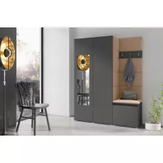   Blum 11 kárpitozott előszobafal tükörrel, grafit - bézs 04