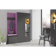   Blum 11 kárpitozott előszobafal tükörrel, grafit - lila 11 - egyedi