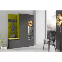   Blum 11 kárpitozott előszobafal tükörrel, grafit - zöld 12 - egyedi