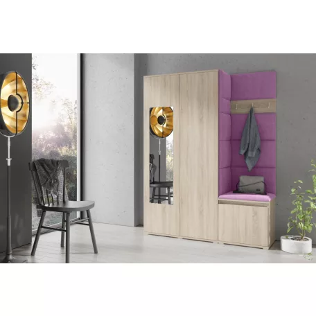 Blum 11 kárpitozott előszobafal tükörrel, sonoma - lila 11 - egyedi