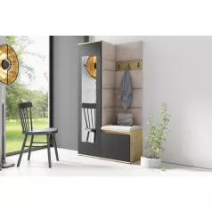   Blum 13 kárpitozott előszobafal tükörrel, artisan/fekete - bézs 02