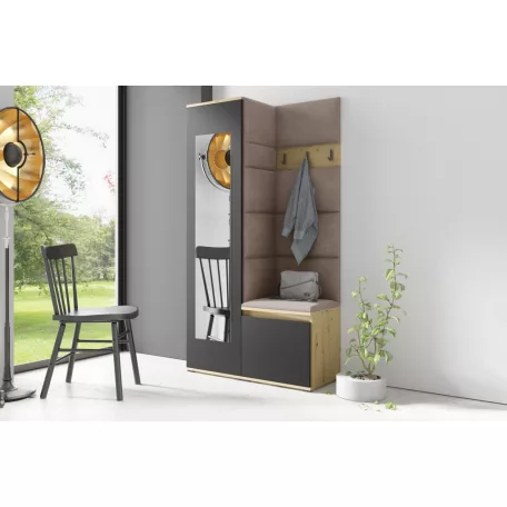 Blum 13 kárpitozott előszobafal tükörrel, artisan/fekete - barna 05