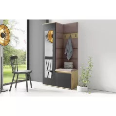   Blum 13 kárpitozott előszobafal tükörrel, artisan/fekete - barna 06