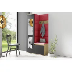   Blum 13 kárpitozott előszobafal tükörrel, artisan/fekete - piros 09 - egyedi