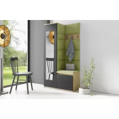   Blum 13 kárpitozott előszobafal tükörrel, artisan/fekete - zöld 12 - egyedi