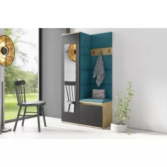   Blum 13 kárpitozott előszobafal tükörrel, artisan/fekete - azúr 13 - egyedi