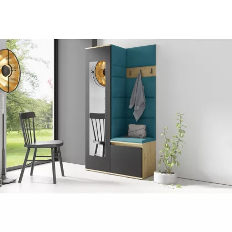 Blum 13 kárpitozott előszobafal tükörrel, artisan/fekete - azúr 13 - egyedi