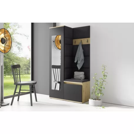 Blum 13 kárpitozott előszobafal tükörrel, artisan/fekete - fekete 16