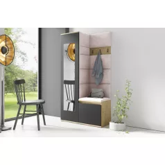   Blum 13 kárpitozott előszobafal tükörrel, artisan/fekete - rózsaszín 19 - egyedi